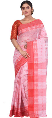GitAsit Self Design Tant Pure Cotton Saree(Red)