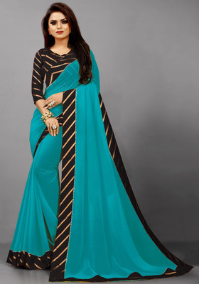 Flip The Style Solid/Plain Bollywood Georgette, Chiffon Saree(Light Blue)