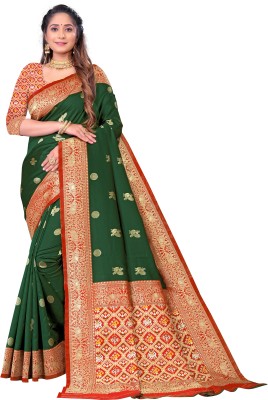 pavanputra fab Woven Kanjivaram Jacquard Saree(Green)