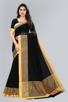 kirz web store Self Design Paithani Cotton Blend Saree(Black)