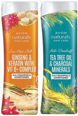 AVON Naturals Tea Tree Oil & Charcoal and Ginseng & Keratin with VIT m+ Comples2 in1 Shampoo and Conditioner Set of 2 (360 ml)(360 ml) AVON Naturals Tea Tree Oil & Charcoal and Ginseng & Keratin with VIT m+ Comples2 in1 Shampoo and Conditioner Set of 2 (360 ml)(360 ml)