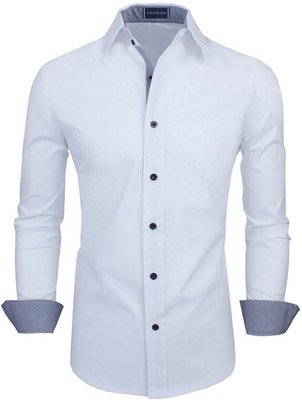 ZOMBOM Men Solid Casual White Shirt