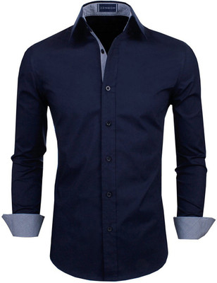 ZOMBOM Men Solid Casual Blue Shirt