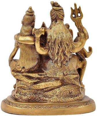 VALUE CRAFTS Original Brass Lord Shiva Parvati and Ganesha Murti Shiv Family Parivar Idol Sta Decorative Showpiece  -  10.8 cm(Brass, Gold)