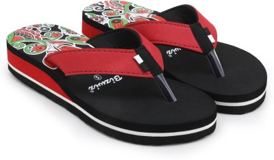 Bizwiz Women Flip Flops(Red, Black , 8)