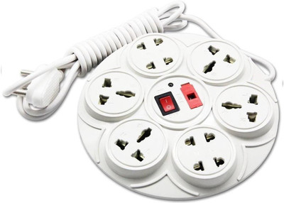 Digiway 8+1 Round Extension Cord;6 Amp 8 Universal Multi Plug Point Extension Board (Cord Length: 2.0 Meter) with LED Indicator and on/off Switch - Cream 8  Socket Extension Boards(White, 2 m)