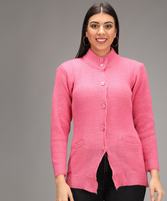 HEMLOCK Solid Collared Neck Casual Women Pink Sweater