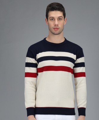 Christy World Striped Round Neck Casual Men Multicolor Sweater