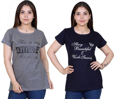 Ogarti Printed Women Round Neck Grey T-Shirt