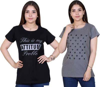 Ogarti Printed Women Round Neck Black T-Shirt