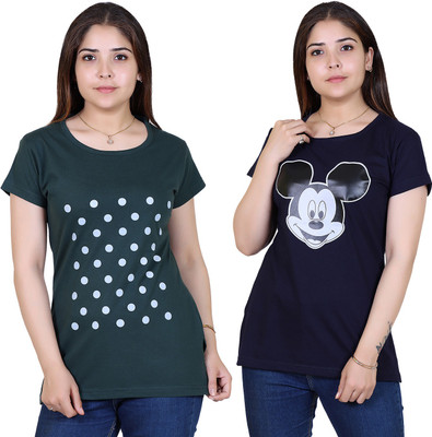 Ogarti Printed Women Round Neck Green T-Shirt
