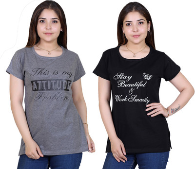Ogarti Printed Women Round Neck Black T-Shirt