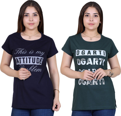 Ogarti Printed Women Round Neck Green T-Shirt