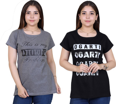 Ogarti Printed Women Round Neck Grey T-Shirt