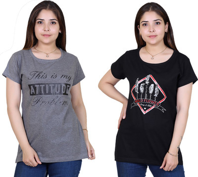 Ogarti Printed Women Round Neck Black T-Shirt