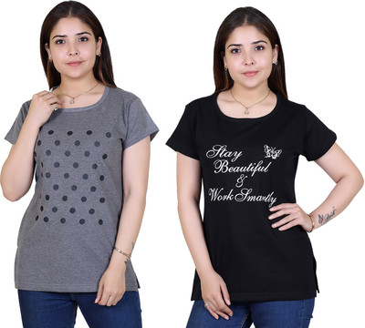 Ogarti Printed Women Round Neck Black T-Shirt