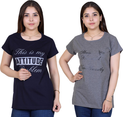 Ogarti Printed Women Round Neck Grey T-Shirt