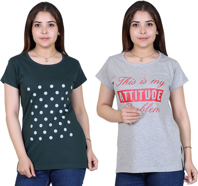 Ogarti Printed Women Round Neck Green T-Shirt