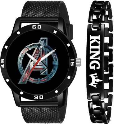 LAXMO New Branded & Stylish Fab Combo Of Black Avenger Dial & Black PU Belt Watch and King Bracelet Analog Watch  - For Men