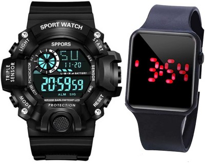 Motugaju Digital Watch With Square Led Shockproof Multi-Functional Black Color Strap Digital Watch  - For Men
