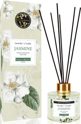 Soul & Scents Jasmine Diffuser Get 6 Fiber Stick Natural Fragrance & Smoke Less Room Freshener Diffuser Set JASMINE REED DIFFUSER(120 ml)