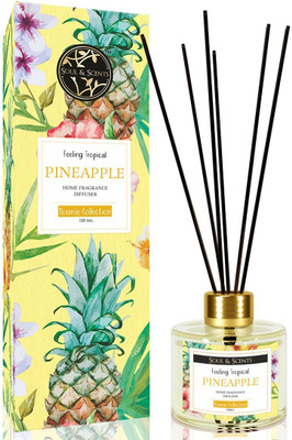 Soul & Scents Pineapple Diffuser Get 6 Fiber Stick Natural Fragrance Smokeless Room Freshener Diffuser Set, Aroma Oil PINEAPPLE REED DIFFUSER(120 ml)