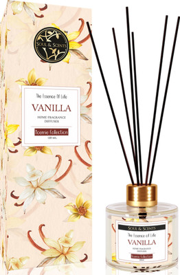 Soul & Scents Vanilla Diffuser Get 6 Fiber Stick Natural Fragrance & Smoke Less Room Freshener Diffuser Set, Aroma Oil VANILLA REED DIFFUSER(120 ml)