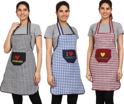 JMI Cotton Chef's Apron - Free Size(Blue, Maroon, Black, Pack of 3)