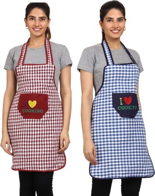 JMI Cotton Chef's Apron - Free Size(Blue, Maroon, Pack of 2)