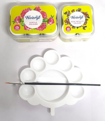 Fevicryl 6 SHADES ACRYLIC COLOR SET + 4 SHADES PEARL METALLIC COLOR SET WITH PLASTIC PALETTE & ROUND BRUSH COMBO ART SET FOR ARTISTS PAINTING Fevicryl 6 SHADES ACRYLIC COLOR SET + 4 SHADES PEARL METALLIC COLOR SET WITH PLASTIC PALETTE & ROUND BRUSH COMBO ART SET FOR ARTISTS PAINTING