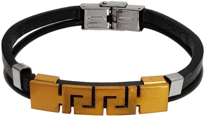 M Men Style Leather, Stainless Steel Gold-plated Bracelet