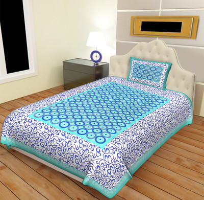 RAJDEVI JAIPUR PRINTS 144 TC Cotton Single Printed Flat Bedsheet(Pack of 1, Blue)