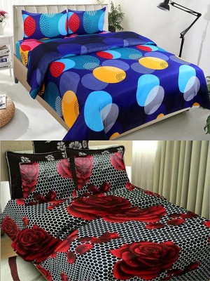 Home Readiness 160 TC Polycotton Double 3D Printed Flat Bedsheet(Pack of 2, Multicolor)