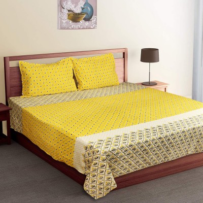 eleganzze 220 TC Cotton King Floral Flat Bedsheet(Pack of 1, Yellow)