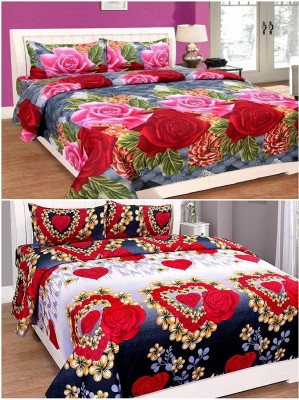 Glowandgo 180 TC Cotton Double Printed Flat Bedsheet(Pack of 2, Multicolor)