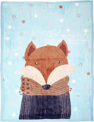 Baby Moo Printed Crib Fleece Blanket for  AC Room(Polyester, Blue)