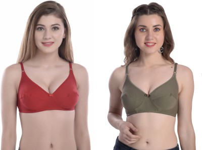 soft beauty Women T-Shirt Non Padded Bra(Red, Dark Green)