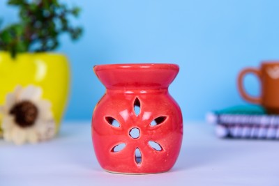 Lyallpur Stores Ceramic Aroma Diffuser Round Shape Candle Tealight Holder Pack of 1 Red Color Burner with 10 ML Lavender & Sandalwood Fragrance Oil & 2 Candles Free Uses as Gifting Purpose Also Ceramic Tealight Holder Set(Red, Pack of 1)