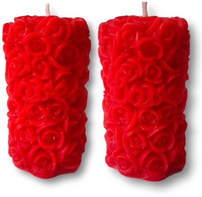 SCENTZ LONDON Designer Scented Pillar Candle | Scented Pillar | Small | Love Carved | Rose Pillar Wax Scented Designer Candle | Moroccan Rose | Red | Pack of 2 Candle(Red, Pack of 2)