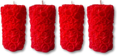 SCENTZ LONDON Designer Scented Pillar Candle | Scented Pillar | Small | Love Carved | Rose Pillar Wax Scented Designer Candle | Moroccan Rose | Red | Pack of 4 Candle(Red, Pack of 4)