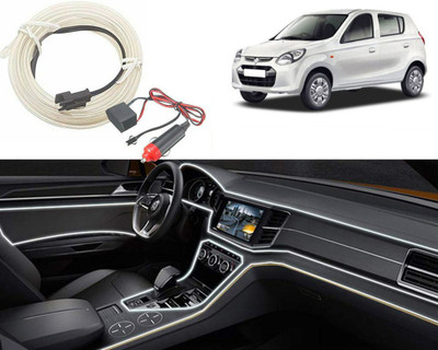 Selifaur W2D61 Cold Dashboard Luxury 5 Meter Car Dashboard Ice White EL Wire Car Interior Light Ambient Neon Light Alto 800 Car Fancy Lights(White)