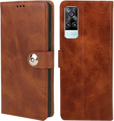 MG Star Flip Cover for vivo Y51 (2020, December) PU Leather Button Case Cover with Card Holder and Magnetic Stand(Brown, Shock Proof, Pack of: 1)