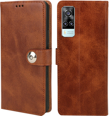 MG Star Flip Cover for vivo Y51a PU Leather Button Case Cover with Card Holder and Magnetic Stand(Brown, Shock Proof, Pack of: 1)