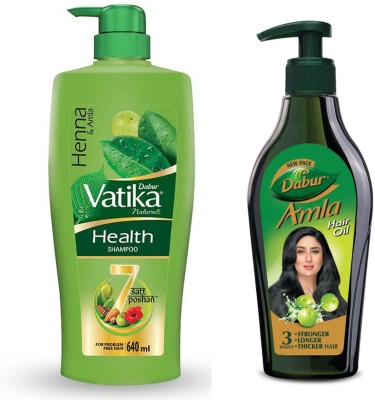 Dabur Amla Hair Oil - 550ml with Vatika Naturals Health Shampoo - 640ml(2 Items in the set)