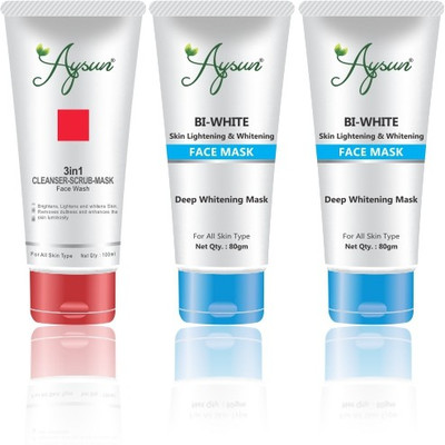 Aysun 3in1 Cleanser-Scrub-Mask Face Wash & BI White Face Mask Combo Pack of 3(3 Items in the set)
