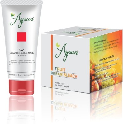 Aysun 3in1 Cleanser-Scrub-Mask Face Wash & Fruit Cream Bleach Combo Pack of 2(2 Items in the set)