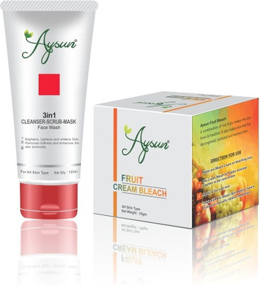 Aysun 3in1 Cleanser-Scrub-Mask Face Wash & Fruit Cream Bleach(35gm) Combo Pack of 2(2 Items in the set)