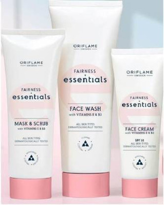 Oriflame Essential Fairness Facewash - Face Cream - Face Mask and Scrub with Vitamin E & B3 (Combo Set) (3 Items in the set)(3 Items in the set)