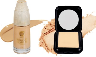 COLORS QUEEN Excellence Flawless Oil-Free Perfect Coverage With Primer Base Foundation ( Medium Beige ) With Matte Skin Brightening Compact(2 Items in the set)