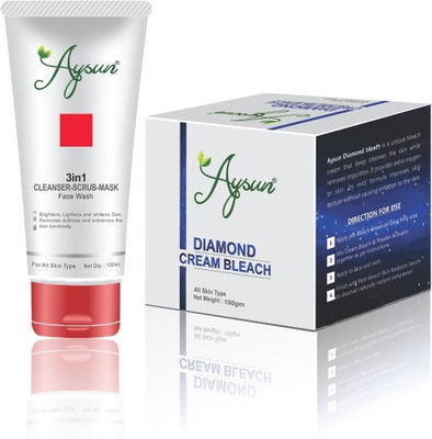 Aysun 3in1 Cleanser-Scrub-Mask Face Wash & Diamond Cream Bleach Combo Pack of 2(2 Items in the set)